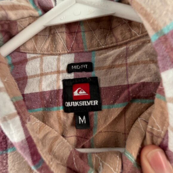 Quiksilver Beige Red Plaid Mid Medium Pocket Surf Mens Shirt Long Sleeve Flannel - Picture 11 of 12